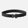 Black tactical belt with nylon webbing and metal hook buckle