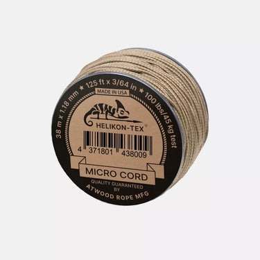 Coyote brown micro cord spool, tightly wound rope with label