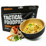 Freeze-dried meal pouch with bowl of chicken and noodles