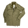 Olive green M-65 field jacket with zip front and flap chest pockets
