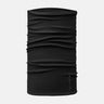 Lightweight balaclava wrap, black tubular neck gaiter with gathered ruched fabric and logo