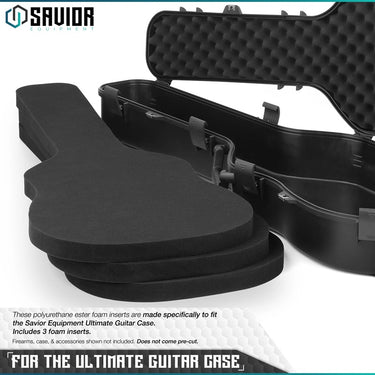 Black guitar case foam inserts, molded shapes for secure instrument fit