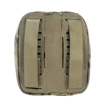 Multicam general purpose pouch back view with two vertical webbing panels