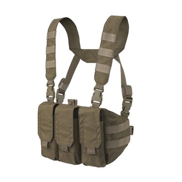 Helikon Chicom chest rig, coyote tan, with front pouch panels and shoulder straps