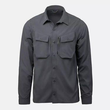 Helikon jungle shirt in dark steel blue, front view with two chest pockets and buttons