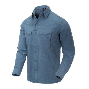 Defender Mk2 gentleman shirt in melange blue, long-sleeve button-front with chest pockets