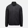 Black lightweight jacket with full front zipper and stand collar