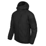 Hooded insulated jacket, black, full-length front zipper and drawstring hood