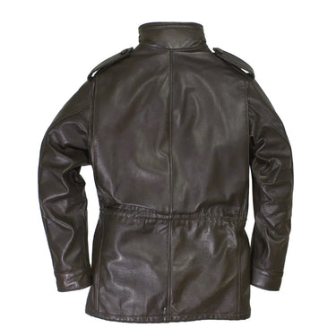 Dark brown lambskin M-51 field jacket back view with high stand collar