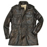 Dark brown lambskin field jacket with four chest pockets and snap-button placket