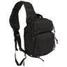 Black one-strap assault pack with front zipper pocket and MOLLE webbing panels