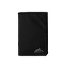 EDC wallet in black fabric with diagonal strap seam and small logo patch