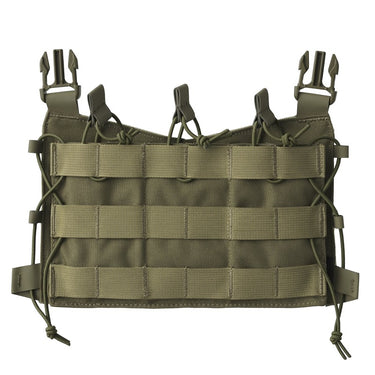 Olive green MOLLE tactical flap pouch with elastic top cords and side mounting straps