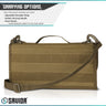 Khaki pistol magazine sling pouch with flap closure and shoulder strap