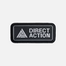 Embroidered tactical patch, black, Direct Action text with triangle logo