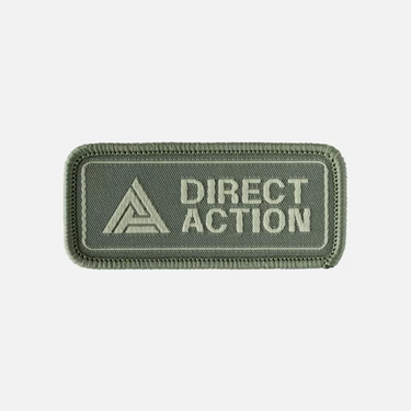Embroidered tactical patch, ranger green, Direct Action text with triangle logo