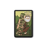 Embroidered tactical patch with green cartoon monkey holding tools and skull grin