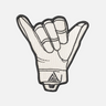 Embroidered white hand peace sign patch with black border and stitched detailing.