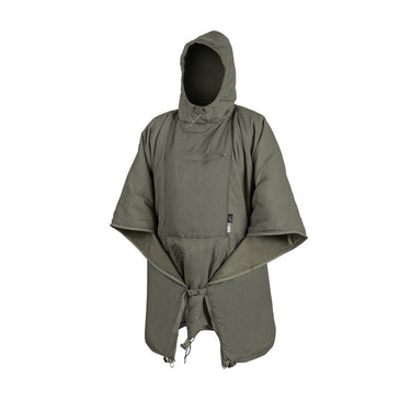 Hooded poncho with drawcord hem, front panel and chest pocket, dark green