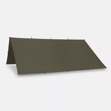 Small spark-resistant shelter tarp cape in taiga green with metal grommets and guy points