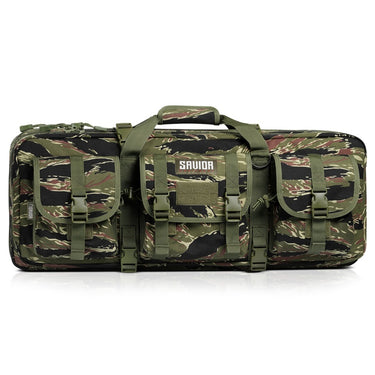 Double rifle bag in woodland camouflage with zip cover and front MOLLE pockets