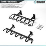 Black 6-slot rifle wall rack with curved gun hooks and mounting brackets
