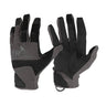 Tactical gloves in black and dark gray with textured palm and knuckle panels