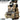 Camouflage tactical helmet display stand with mounted pouches and storage straps