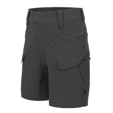 Shadow grey outdoor tactical shorts with cargo pockets, flap, and belt loop waistband