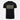 Black crewneck T-shirt with rectangular green camo logo graphic on the chest
