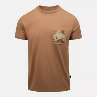 Pocket T-shirt with chest pocket, mud brown crew neck short sleeves