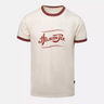 Sand T-shirt with maroon ribbed collar, short sleeves, and Helikon-Tex front logo