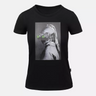 Black women’s T-shirt with front astronaut graphic, short sleeves