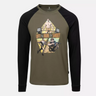 Olive green long sleeve raglan T-shirt with black sleeves and 'Lift Run Shoot' graphic.