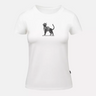 White women’s short-sleeve T-shirt with cat graphic on chest.