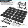 Black 10-slat wall panel kit with stock rack, barrel rack, and mounting hardware