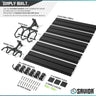 Obsidian black 5-slat wall rack panels with J-hook brackets and mounting hardware