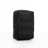 Black general purpose cargo pouch with stacked MOLLE panels and front strap webbing