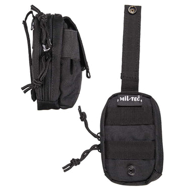 Black padded belt pouch with MOLLE strap, Mil-Tec logo, and side pull cord