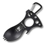 Carabiner keychain multi-tool with black folding blade and tool cutouts