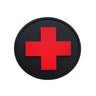 Hook-and-loop cross patch, round black backing with red cross center