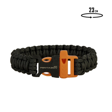 Black paracord bracelet with orange buckle