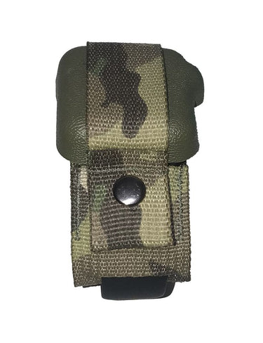 Protective Apple Watch strap holder in multicam fabric with black snap