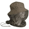 Olive drab jungle hat with attached mosquito net and chin strap