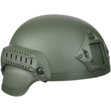 Tactical MICH 2000 helmet with rail mount, olive drab shell and side mount