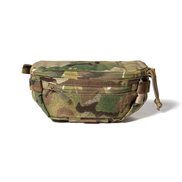 Multicam hanger pouch with front zip pocket and adjustable webbing straps