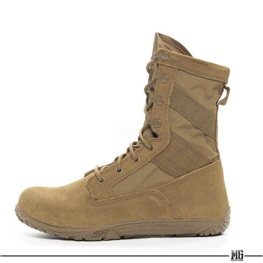 Coyote brown ankle training boot with lace-up closure and side strap tab