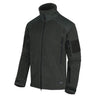 Dark green fleece jacket with stand collar, full-zip front and zip pockets