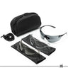Ballistic protective glasses kit with black frame, tinted lenses, and zip case