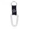 Black webbing strap carabiner with silver metal hook and pentagon emblem